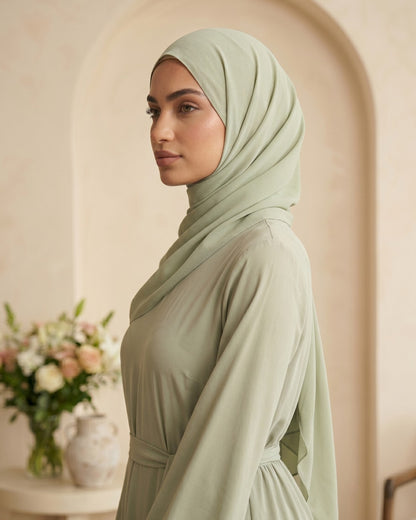 Elegant Sage Green Georgette Abaya with Belt
