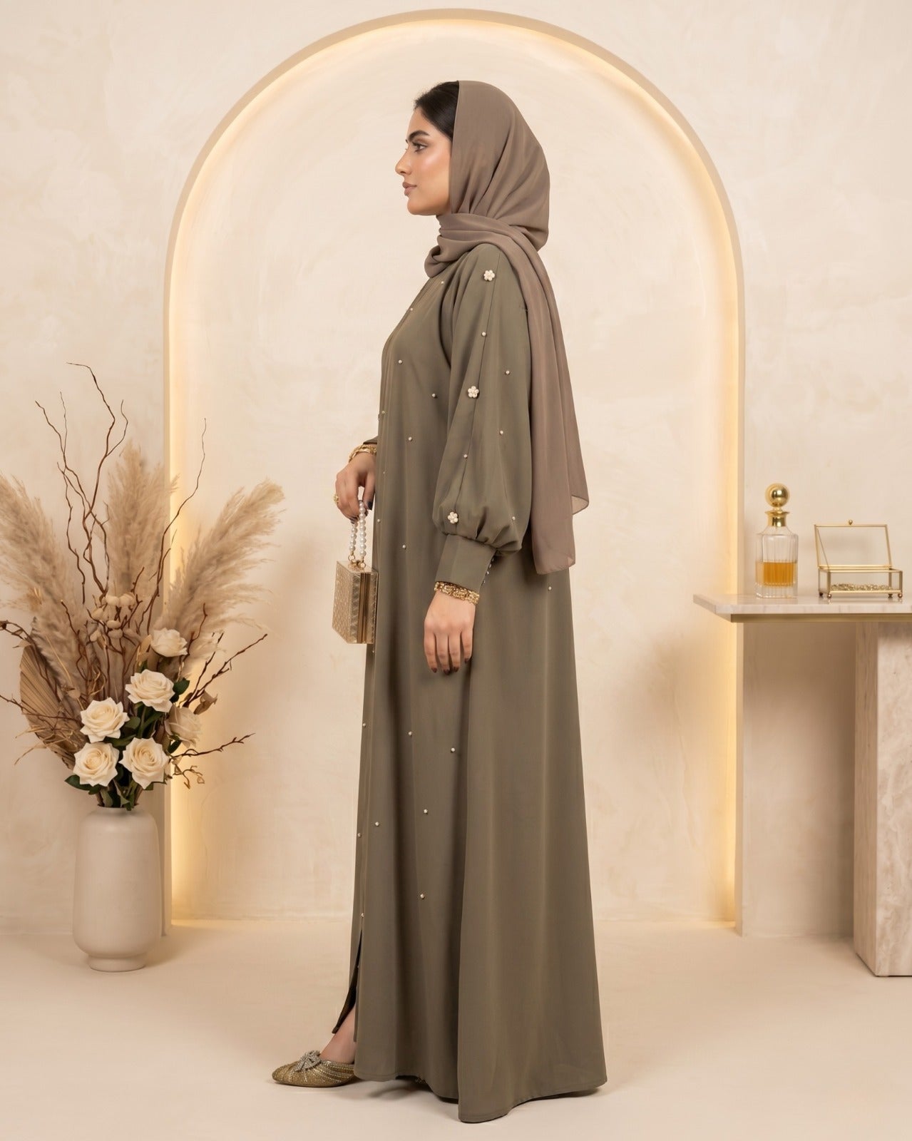 Olive Green Embellished Minimalist Abaya