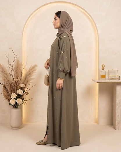 Olive Green Embellished Minimalist Abaya
