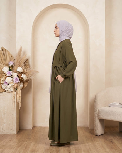 Chocolate Brown Ruffle-Shoulder Maxi Abaya