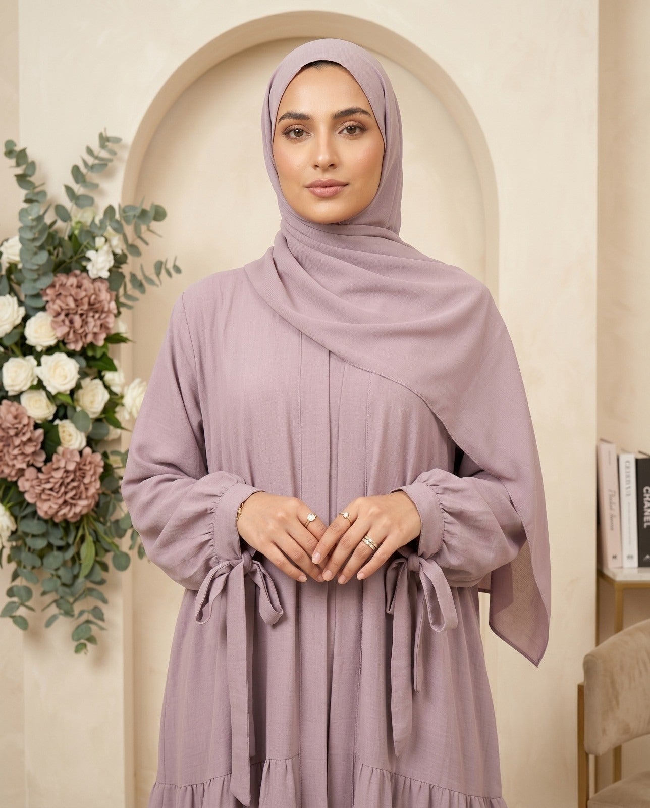 Elegant Mauve Layered-Look Georgette Abaya