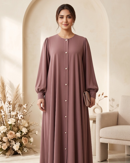 Elegant Mauve Button-Down Georgette Abaya