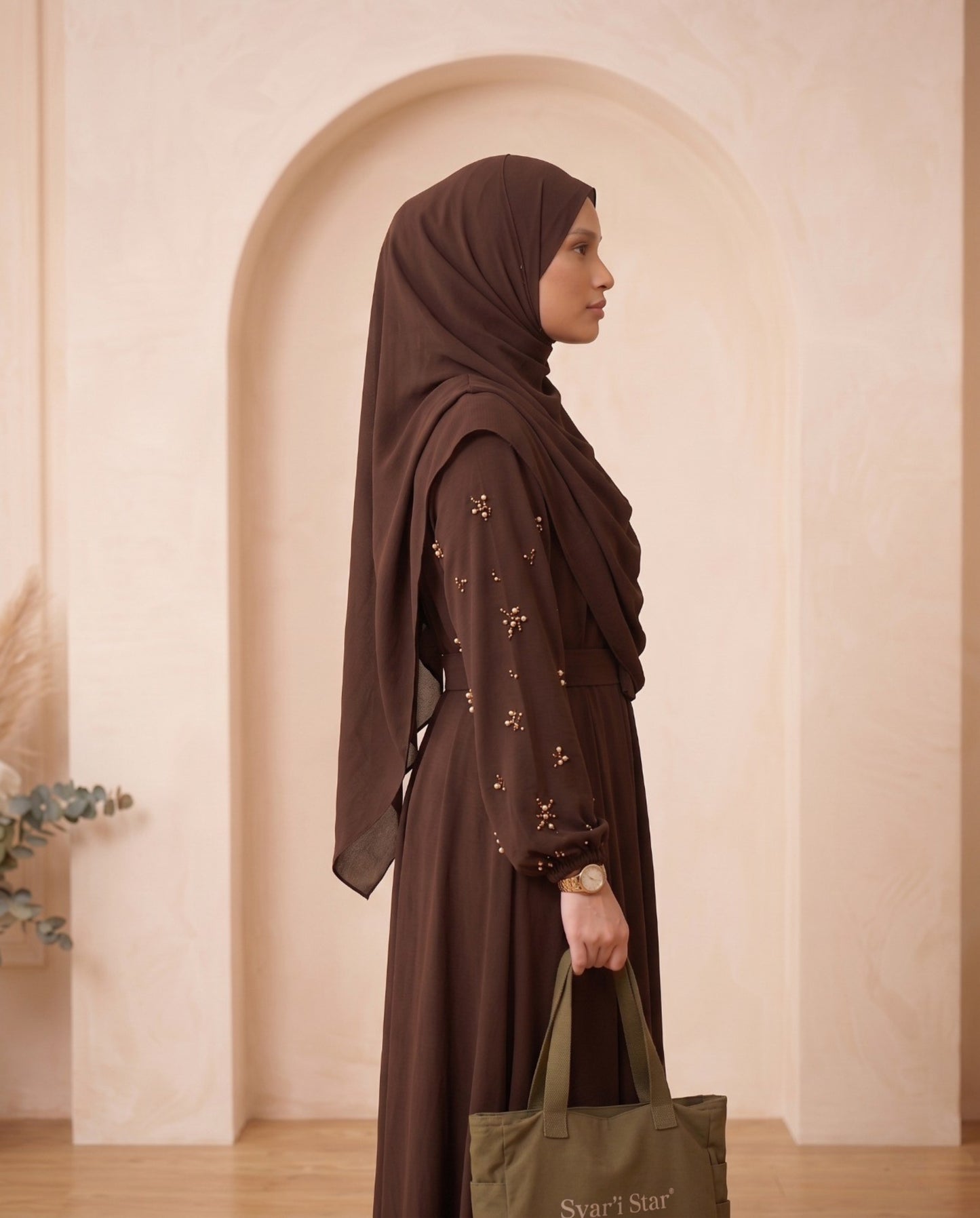 Classic Chocolate Brown Georgette Minimalist Abaya