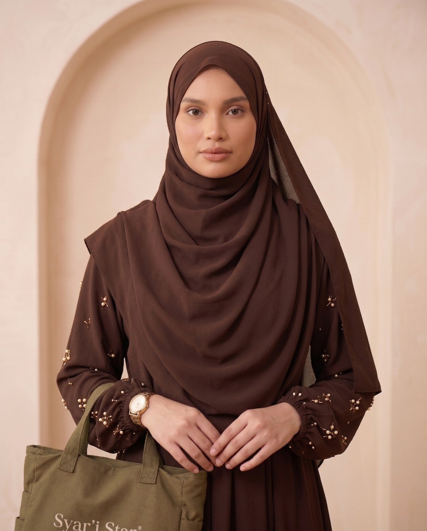 Classic Chocolate Brown Georgette Minimalist Abaya