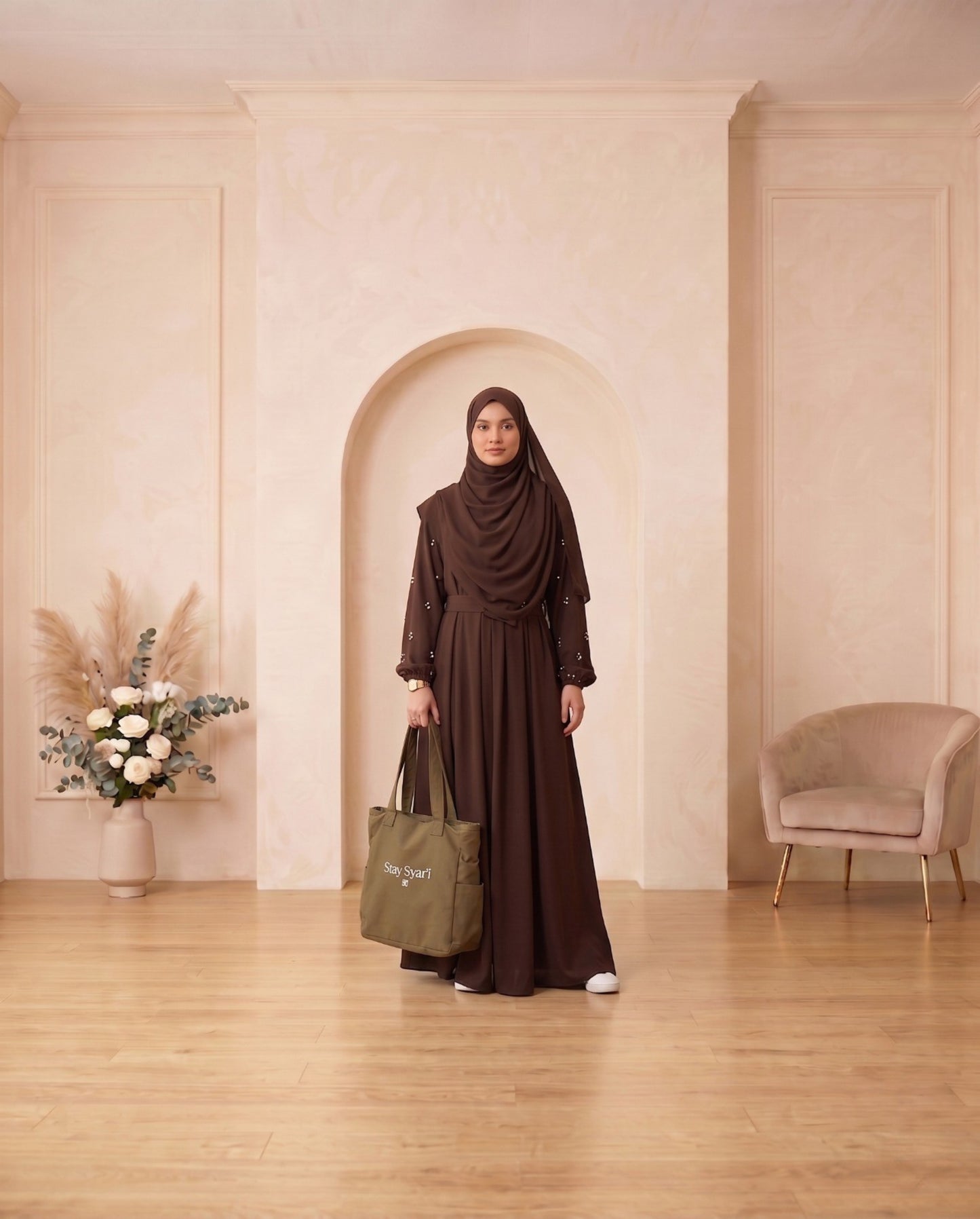 Classic Chocolate Brown Georgette Minimalist Abaya