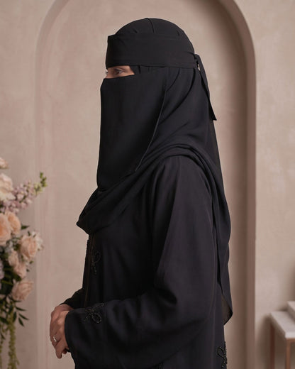 Elegant Black Embroidered Georgette Abaya
