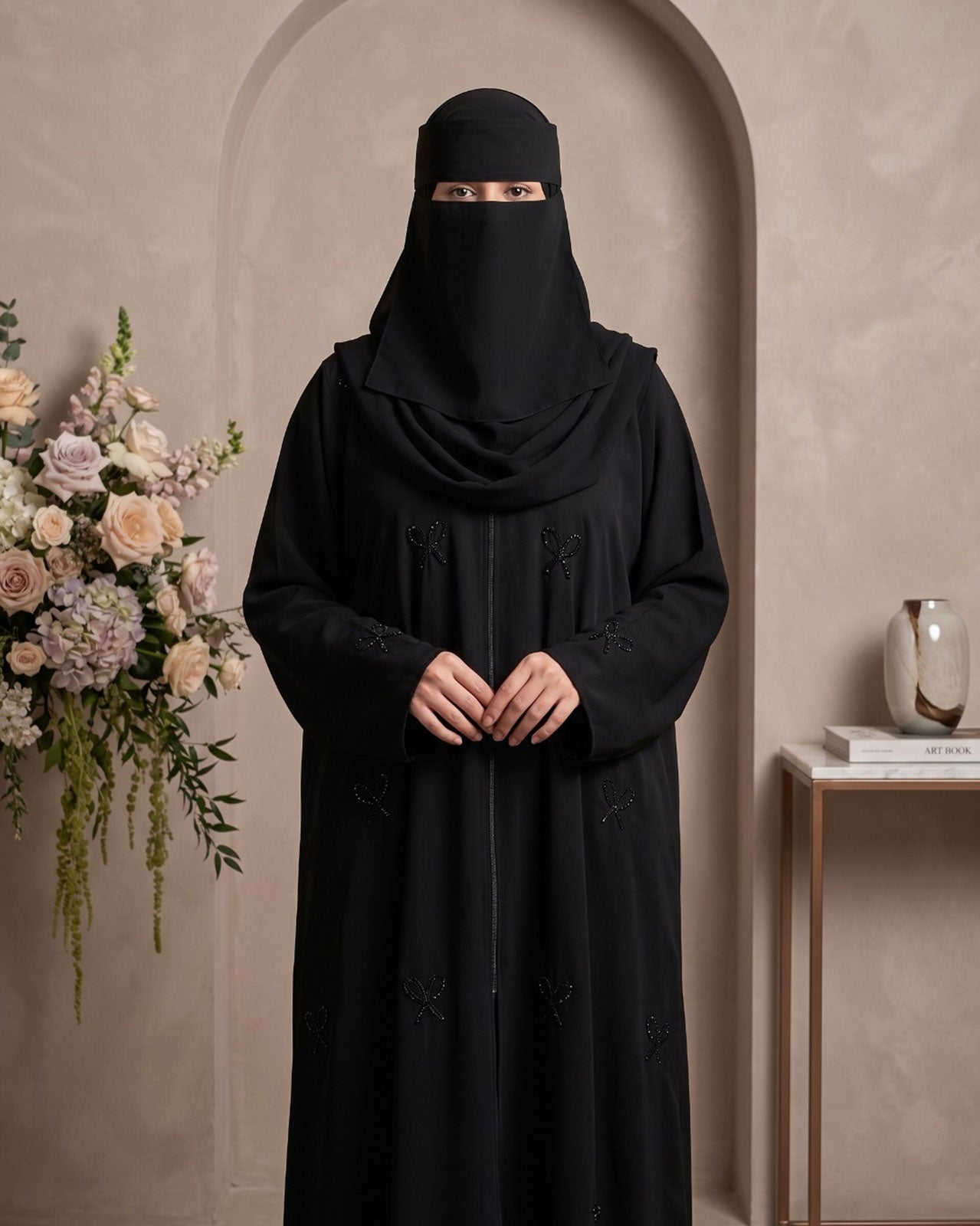 Elegant Black Embroidered Georgette Abaya