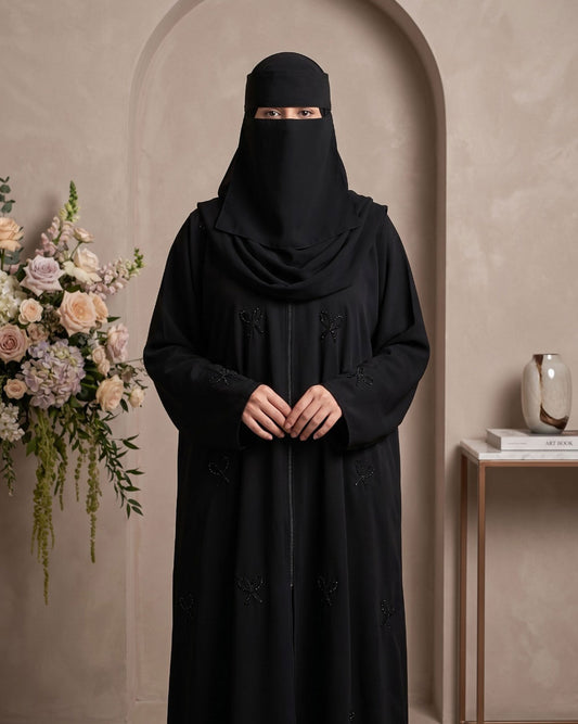Elegant Black Embroidered Georgette Abaya