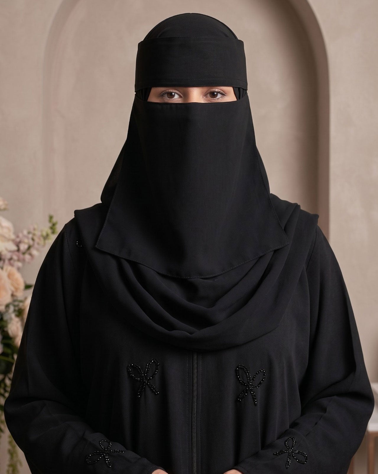 Elegant Black Embroidered Georgette Abaya
