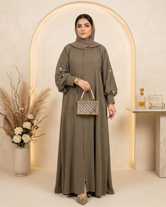 Olive Green Embellished Minimalist Abaya
