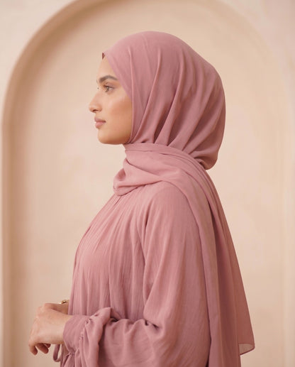 Ethereal Dusty Rose Georgette Gathered Abaya