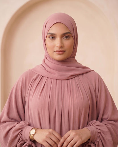 Ethereal Dusty Rose Georgette Gathered Abaya