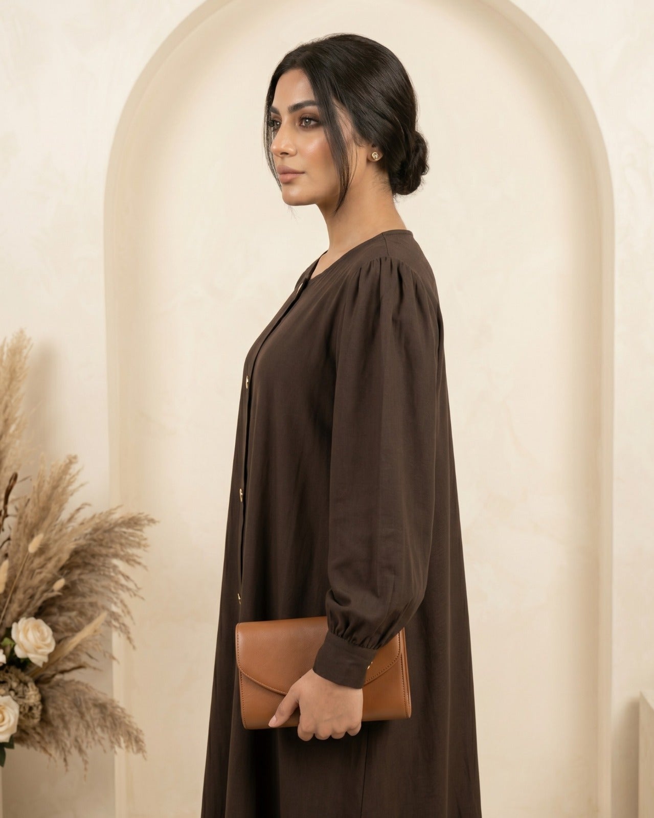 Classic Button-Down Chocolate Brown Abaya