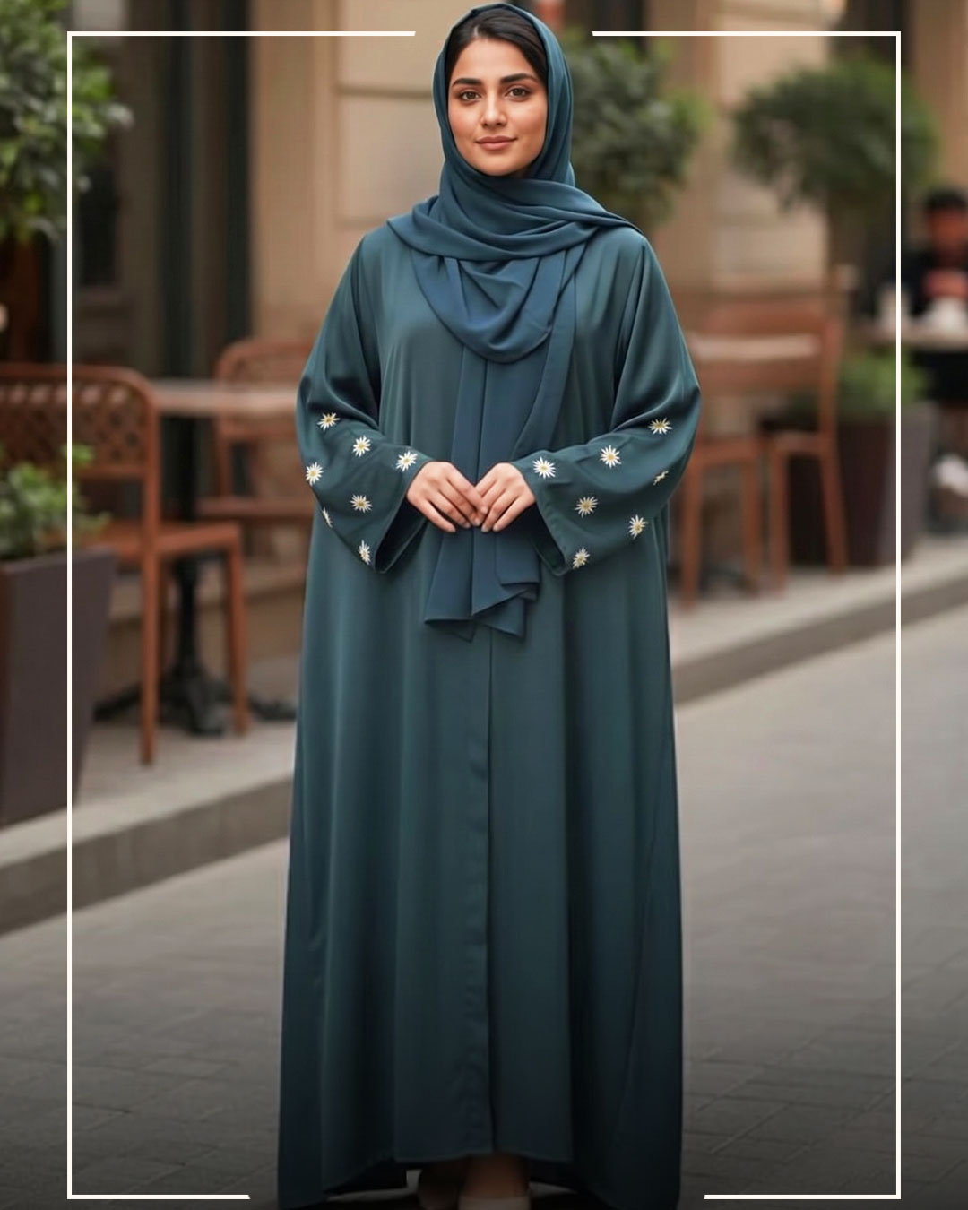 Emerald Green Daisy Embroidered Georgette Abaya - Noor-e-Haya Collection