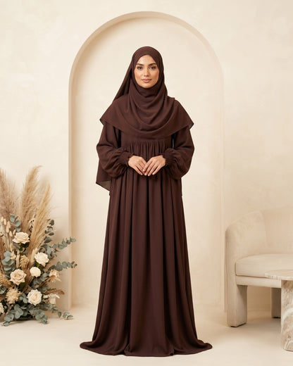 Chocolate Brown Ruffle-Shoulder Maxi Abaya