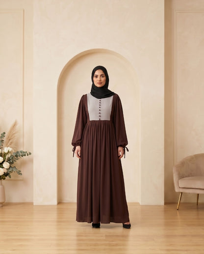 Premium Two-Tone Georgette Abaya Set with Contrast Bodice & Sleeve Ties