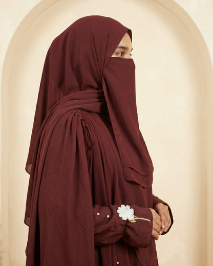 Deep Maroon Floral-Accented Ensemble Abaya
