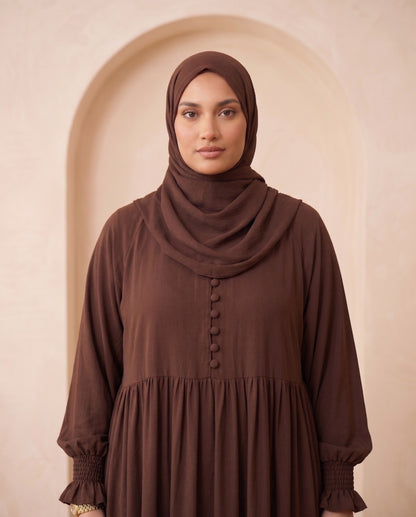 Timeless Chocolate Brown Button-Front Georgette Abaya