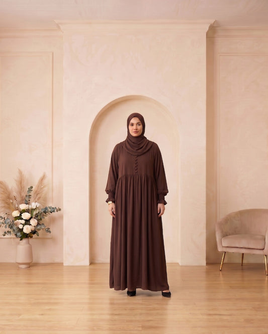 Timeless Chocolate Brown Button-Front Georgette Abaya