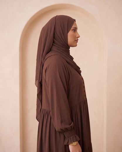Timeless Chocolate Brown Button-Front Georgette Abaya