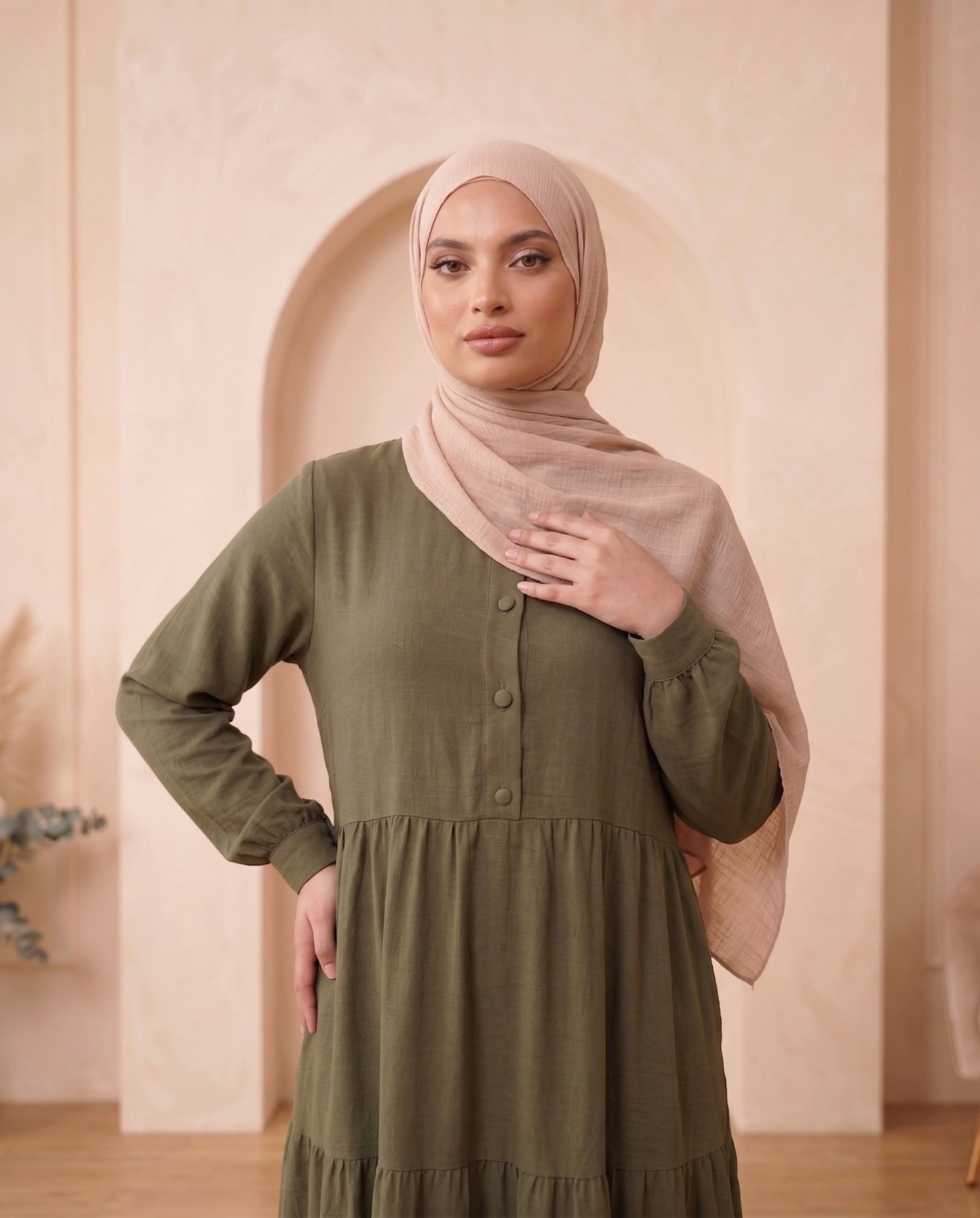 Classic Gathered-Bodice Georgette Abaya - Dark Coffee