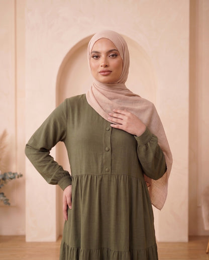 Classic Gathered-Bodice Georgette Abaya - Dark Coffee