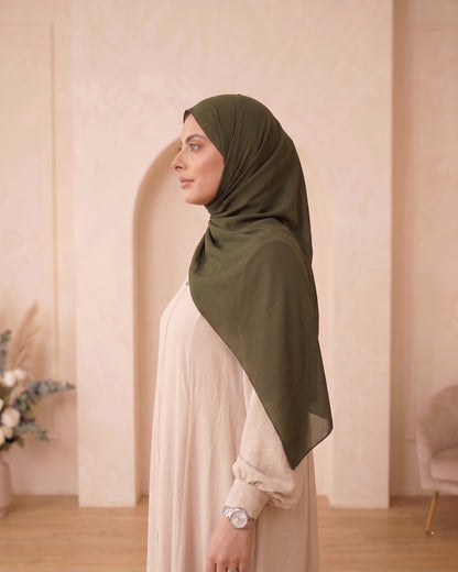 Modern Zip-Front Beige Abaya with Olive Georgette Hijab