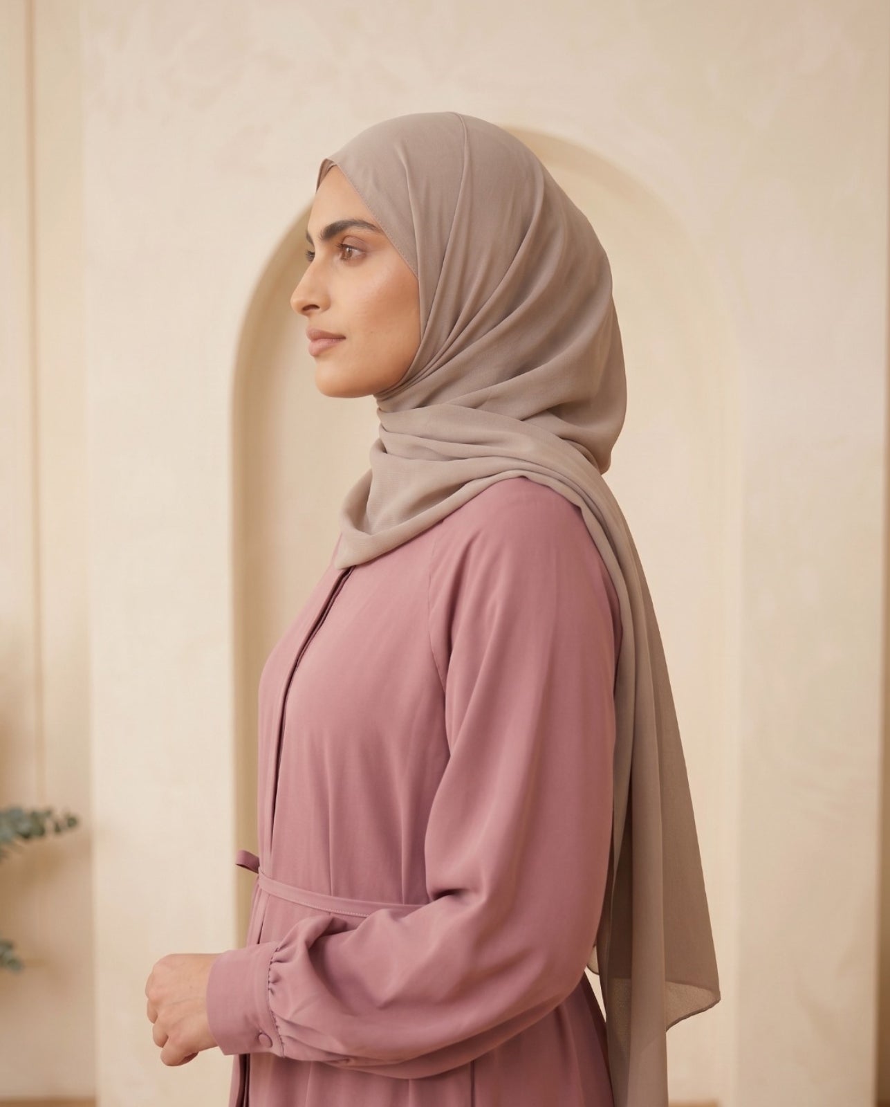 Premium Dusty Rose Georgette A-Line Abaya with Matching Waist Belt
