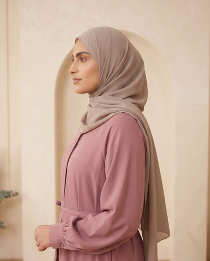 Premium Dusty Rose Georgette A-Line Abaya with Matching Waist Belt