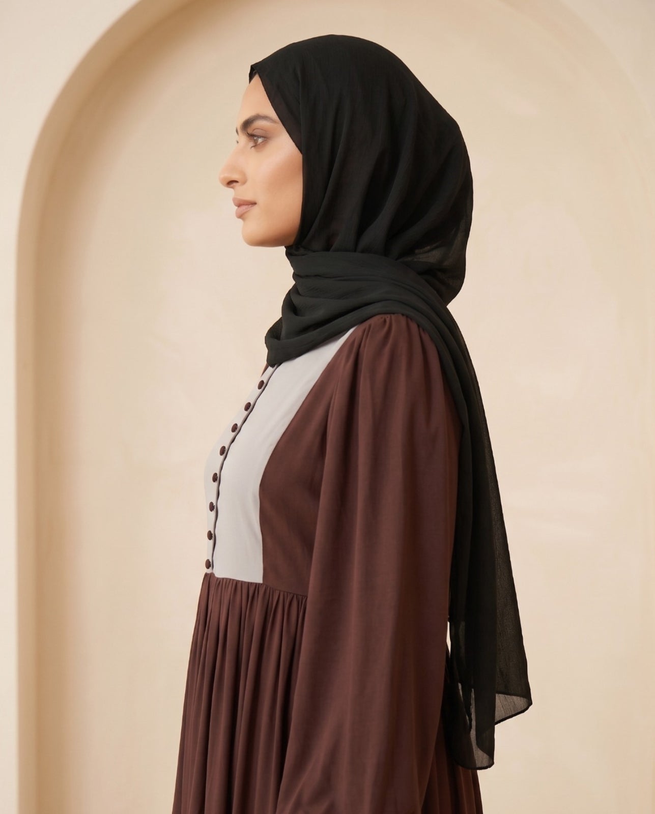 Premium Two-Tone Georgette Abaya Set with Contrast Bodice & Sleeve Ties