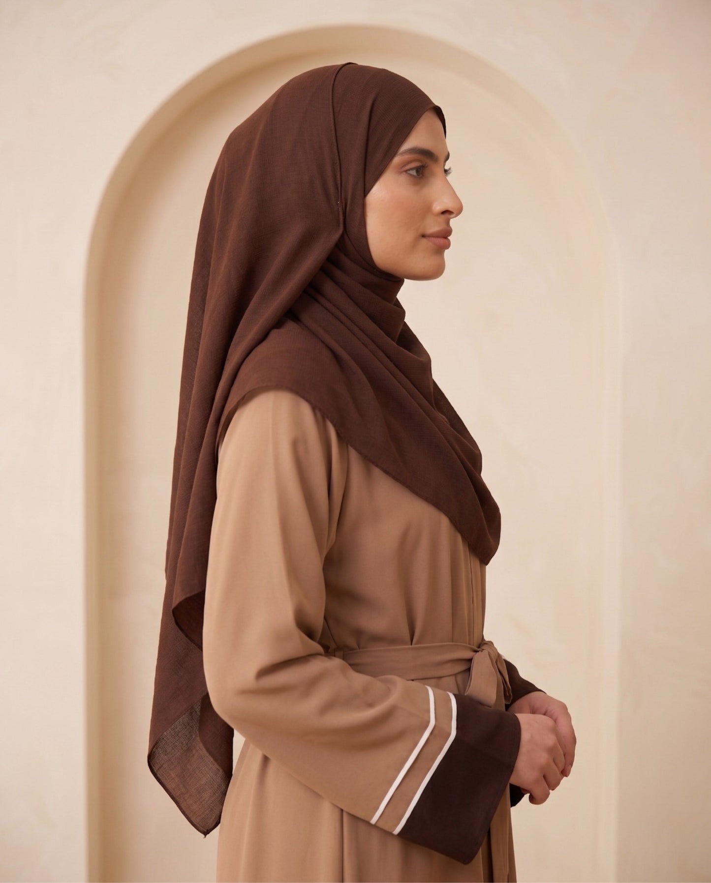 Classic Taupe A-Line Abaya with Contrast Cuffs – Premium Modest Wear