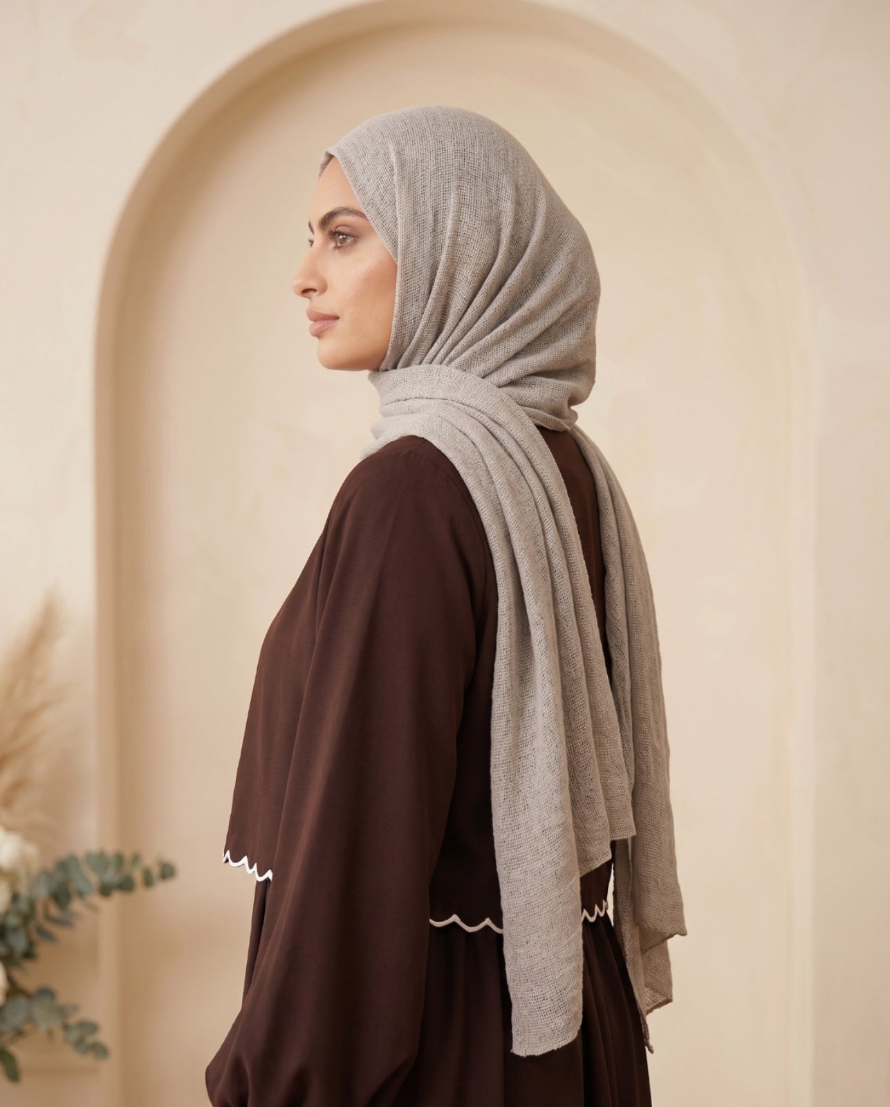Premium Chocolate Brown Georgette Abaya Set with Elegant White Lace Details