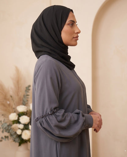 Premium Light Taupe Georgette Pleated Abaya Set with Elegant Balloon Sleeves