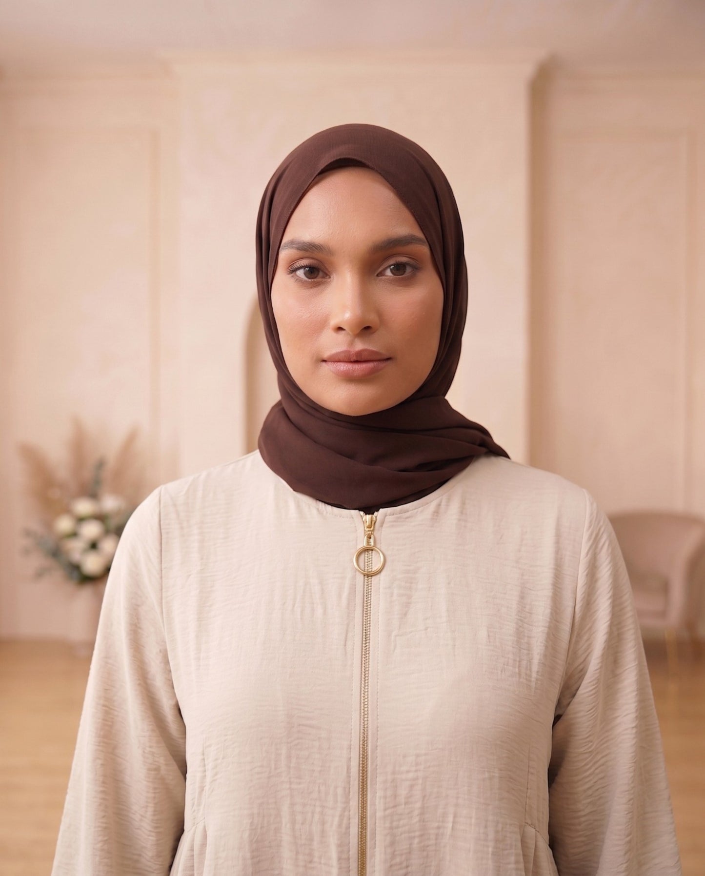 Sophisticated Minimalist Georgette Abaya - Nude/Beige