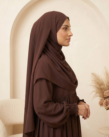 Chocolate Brown Ruffle-Shoulder Maxi Abaya