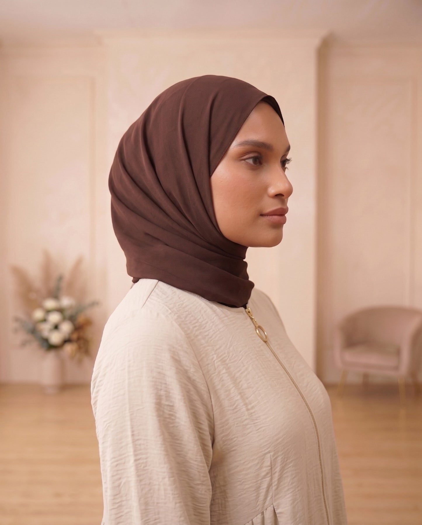 Sophisticated Minimalist Georgette Abaya - Nude/Beige
