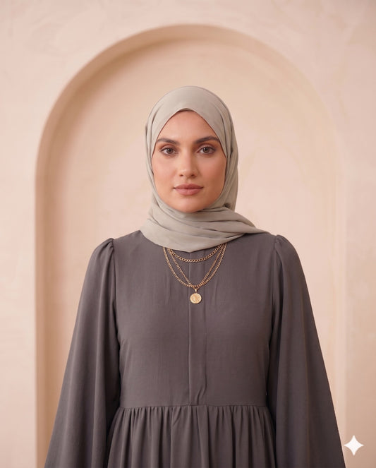 Elegant Tiered Georgette Abaya - Slate Grey