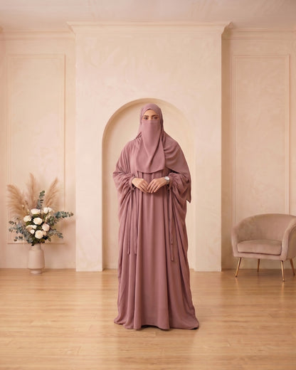 Graceful Mauve Flowing Abaya with Matching Niqab