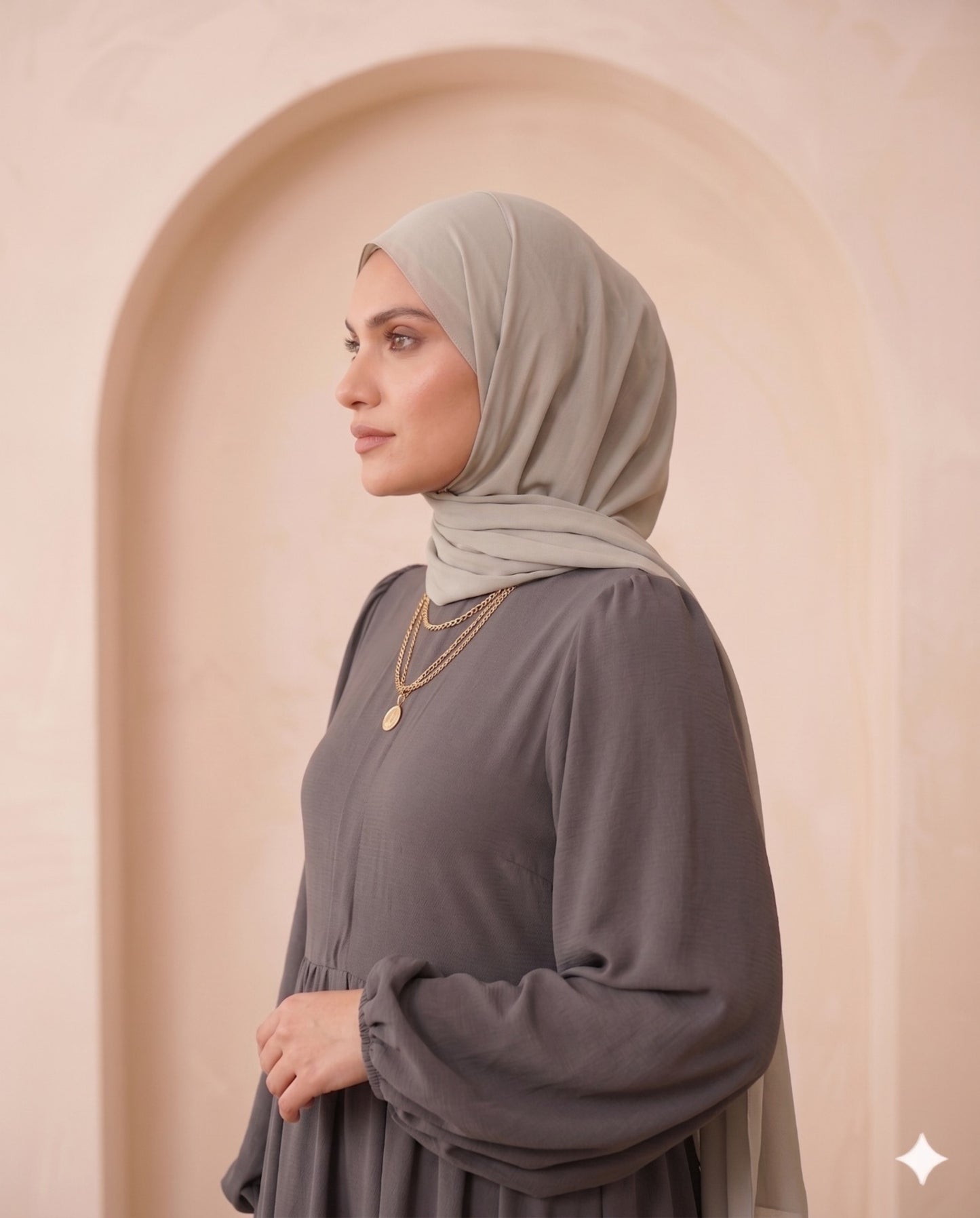 Elegant Tiered Georgette Abaya - Slate Grey