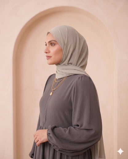 Elegant Tiered Georgette Abaya - Slate Grey