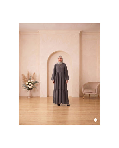 Elegant Tiered Georgette Abaya - Slate Grey