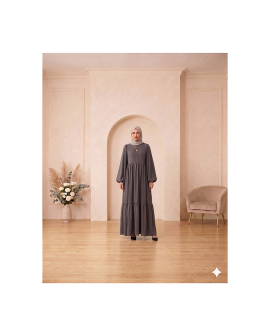 Elegant Tiered Georgette Abaya - Slate Grey