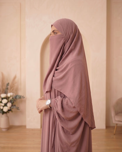 Graceful Mauve Flowing Abaya with Matching Niqab