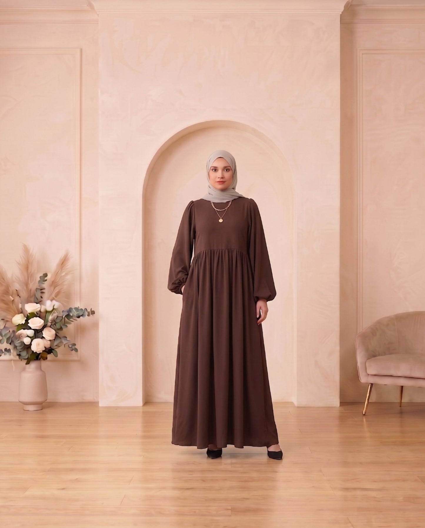 Timeless Minimalist Georgette Abaya - Chocolate Brown