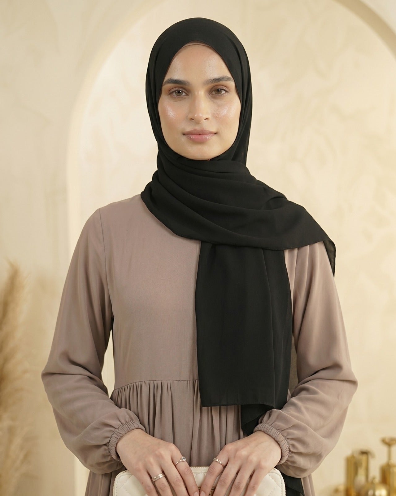 Elegant Minimalist Beige Georgette Abaya