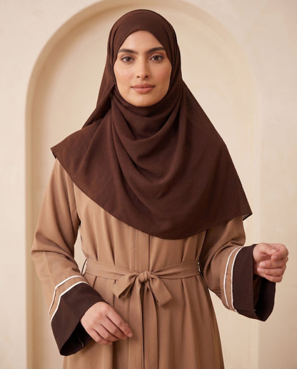 Classic Taupe A-Line Abaya with Contrast Cuffs – Premium Modest Wear