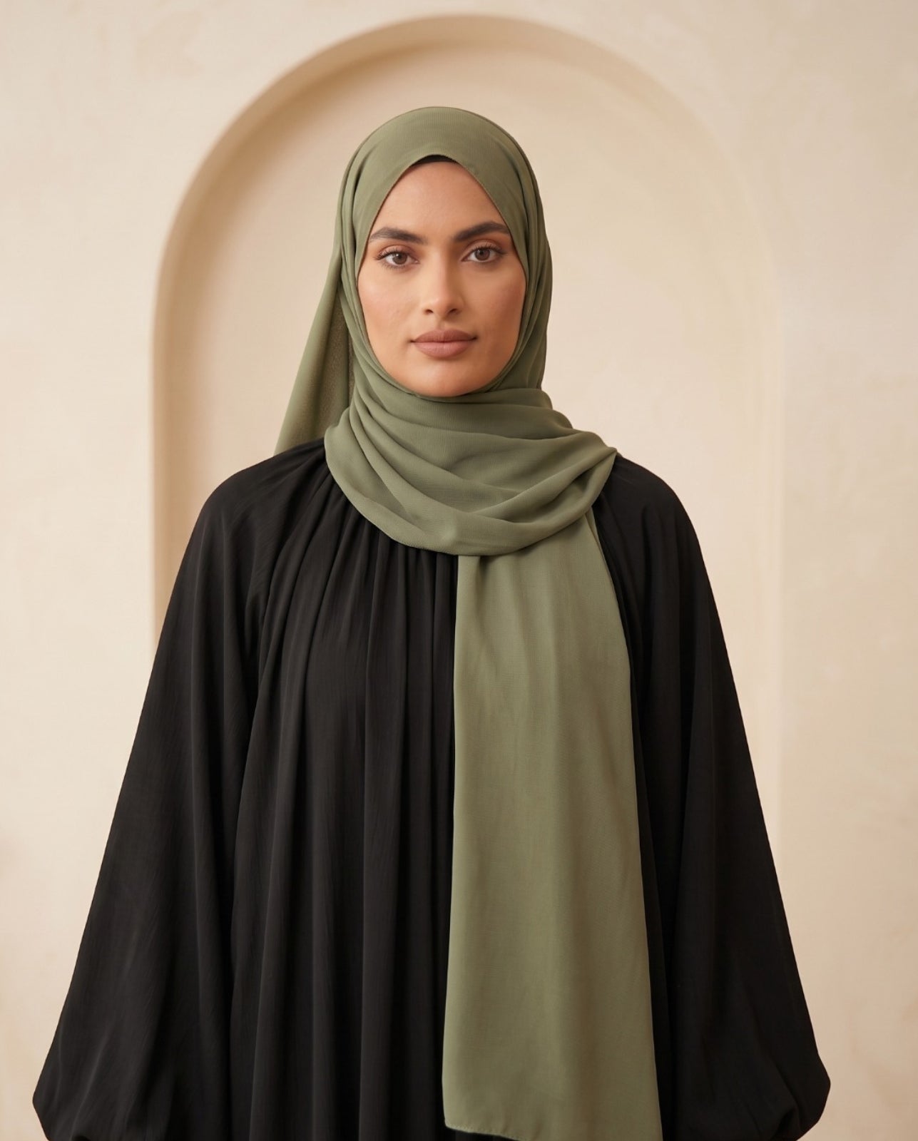 Premium Jet Black Georgette Abaya Set with Elegant Balloon Sleeves