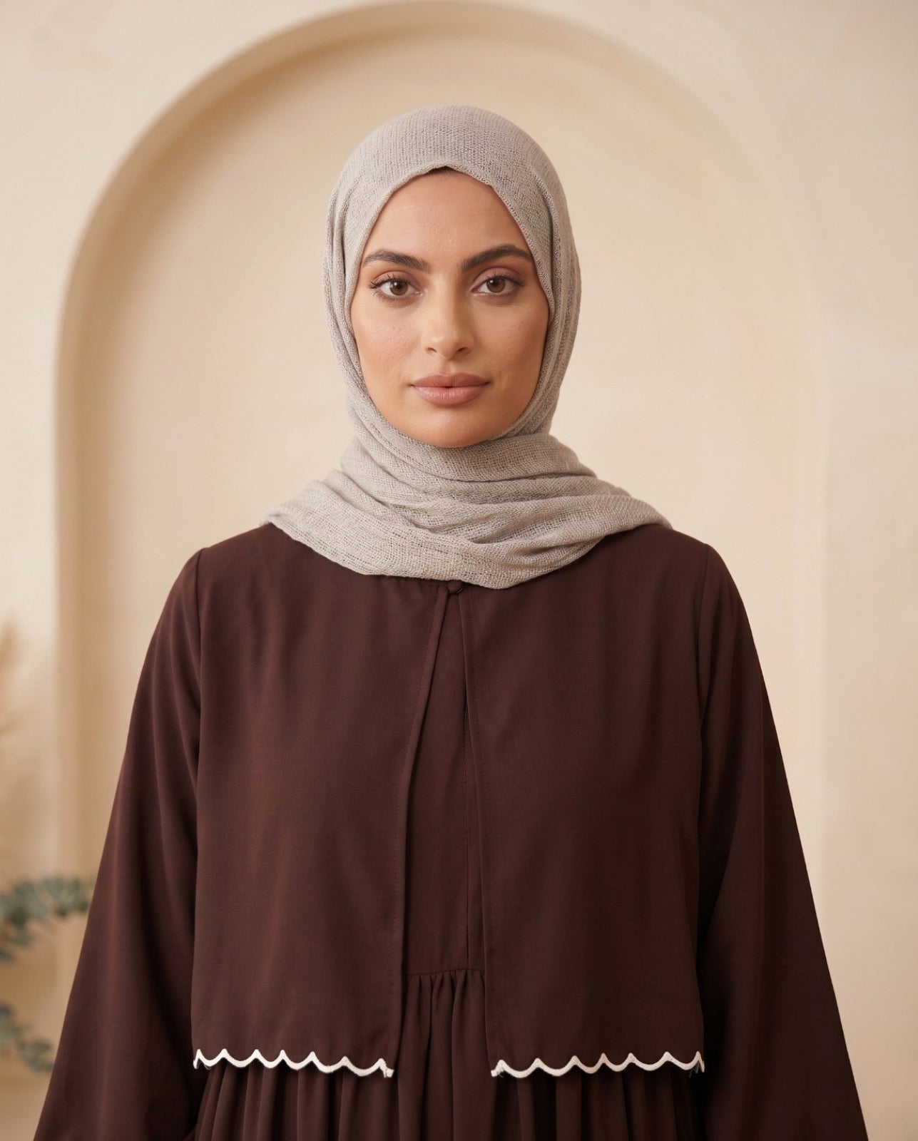 Premium Chocolate Brown Georgette Abaya Set with Elegant White Lace Details
