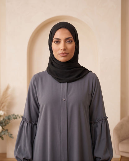 Premium Light Taupe Georgette Pleated Abaya Set with Elegant Balloon Sleeves