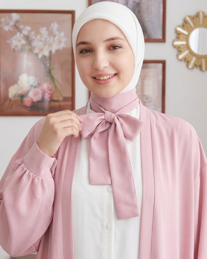Rose-Pink Tie-Neck Open-Front Abaya Set